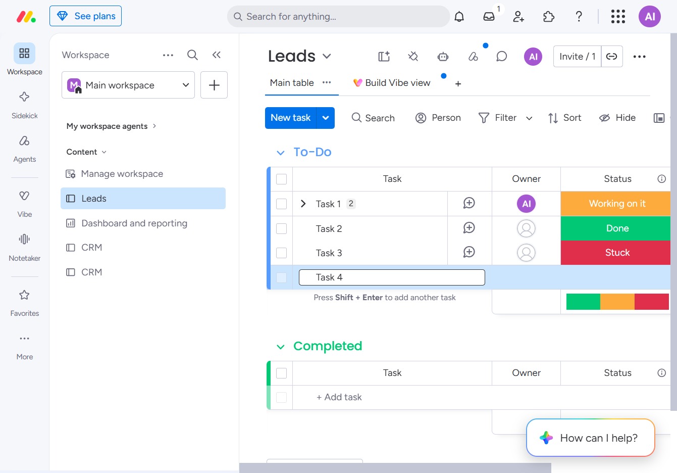 Type 'Task 4' in the Add Task field