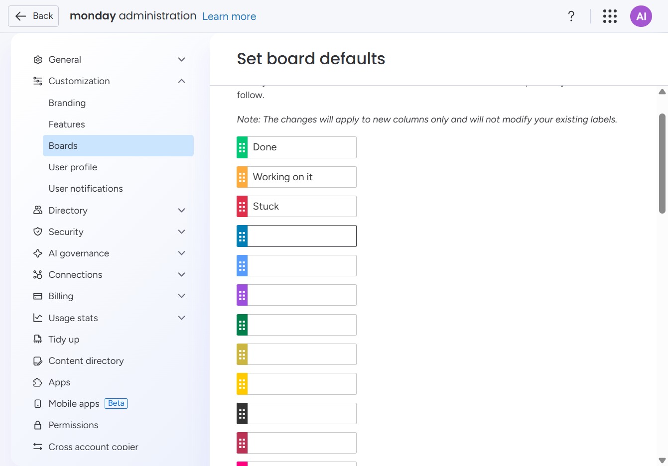 Click here to set default board labels