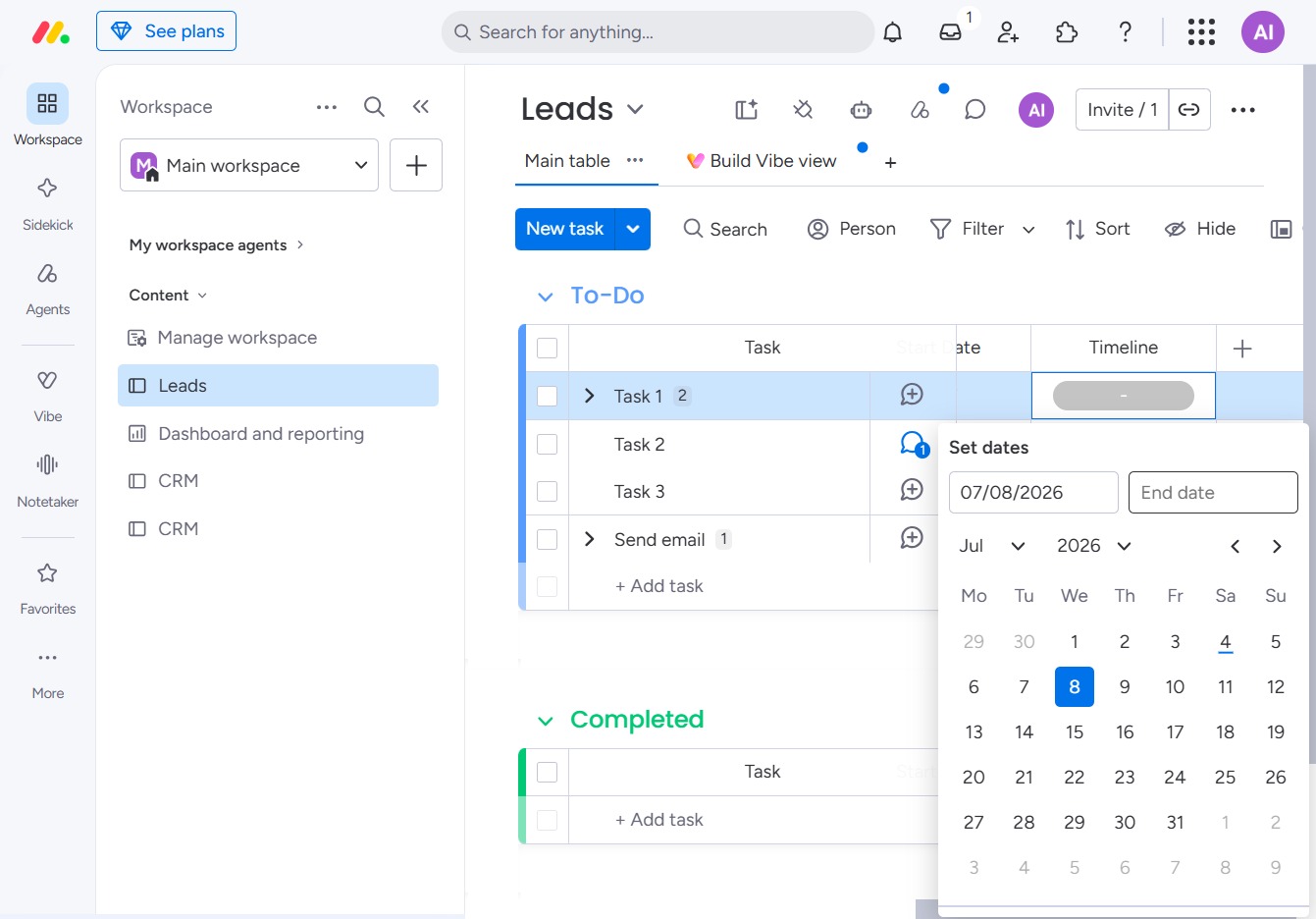 Click the End date field