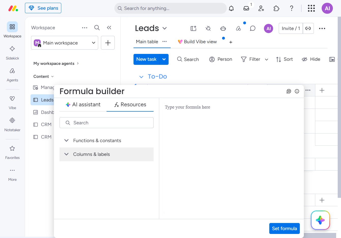 Click the Columns & labels option