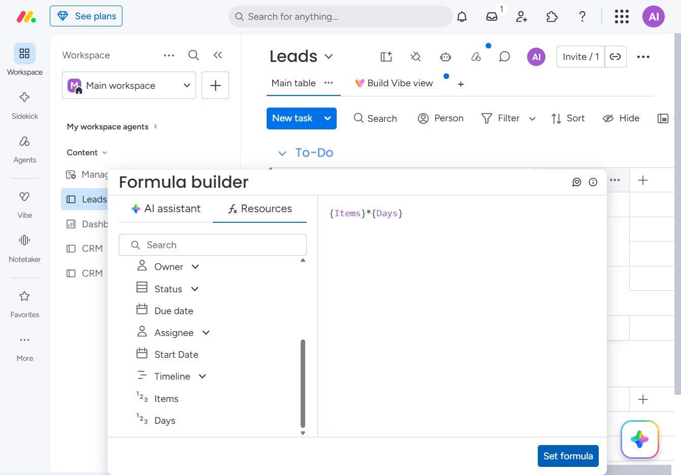 Click the Set formula button