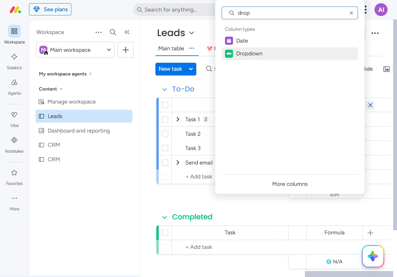 Type 'drop' in the Search field