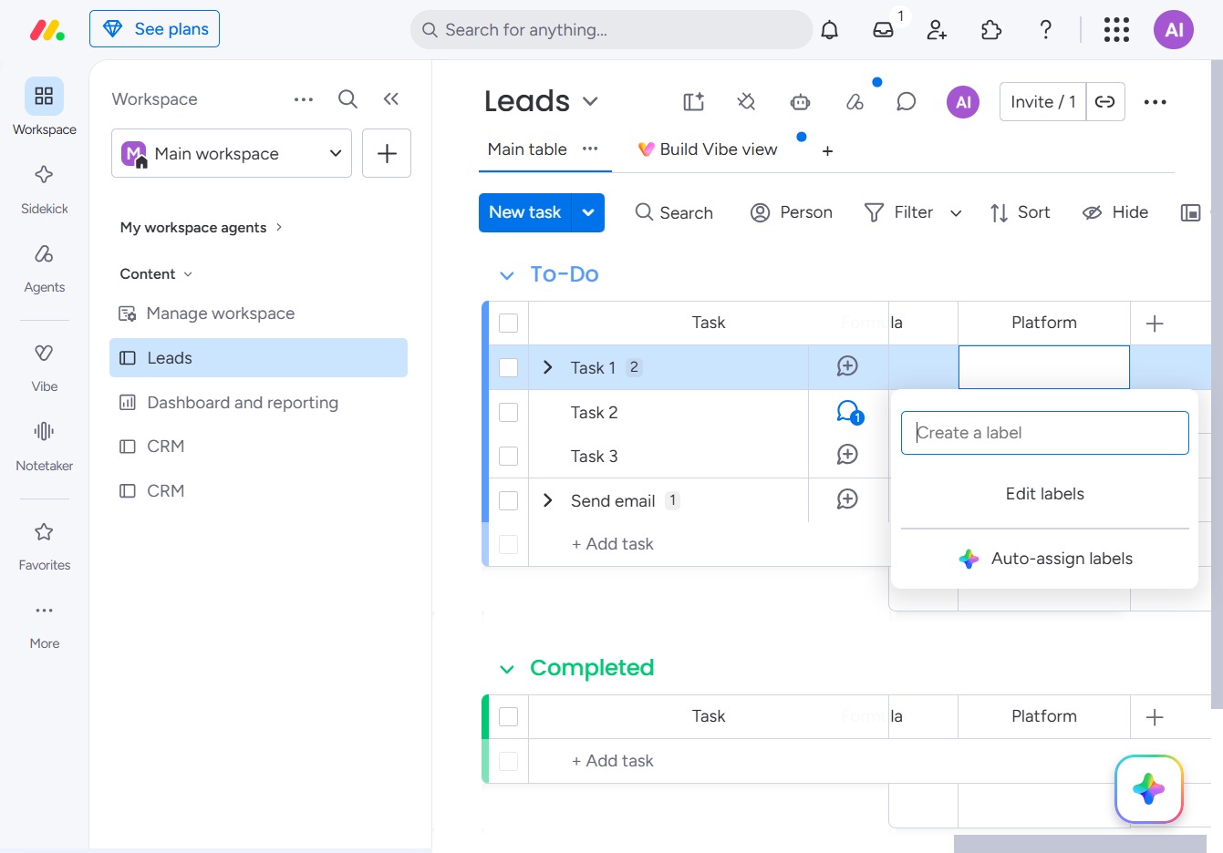 Click the Label input field