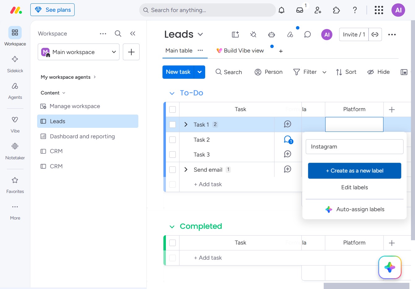 Click the + Create as a new label button