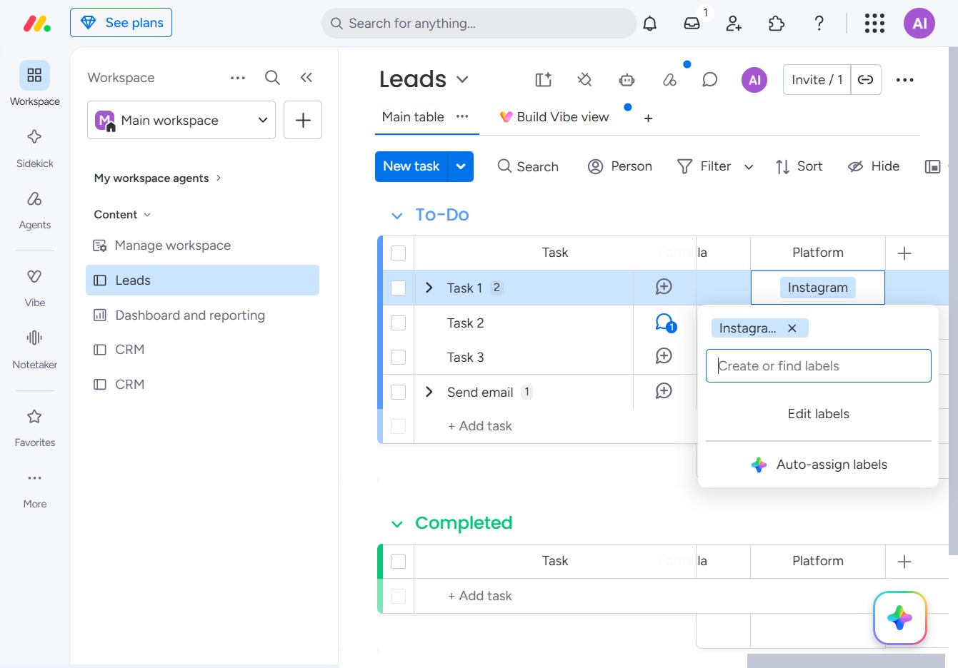 Click the Label input field