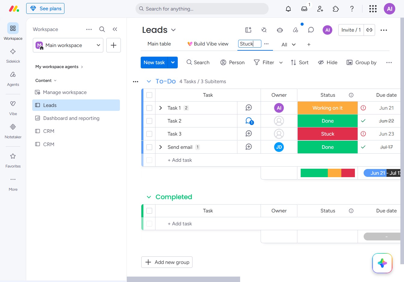 Type 'Stuck' in the Status field