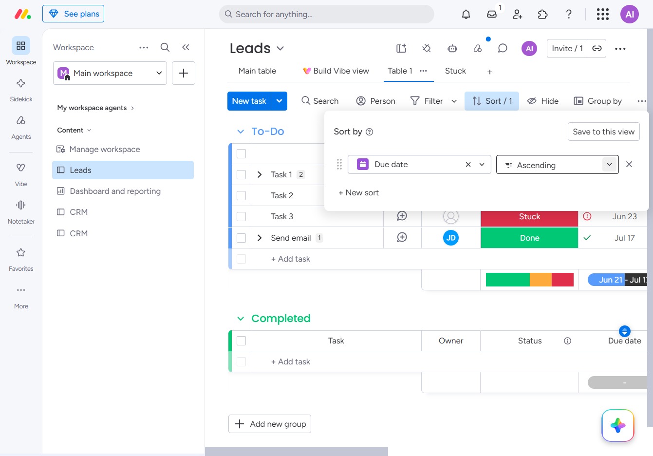 Click here to sort tasks