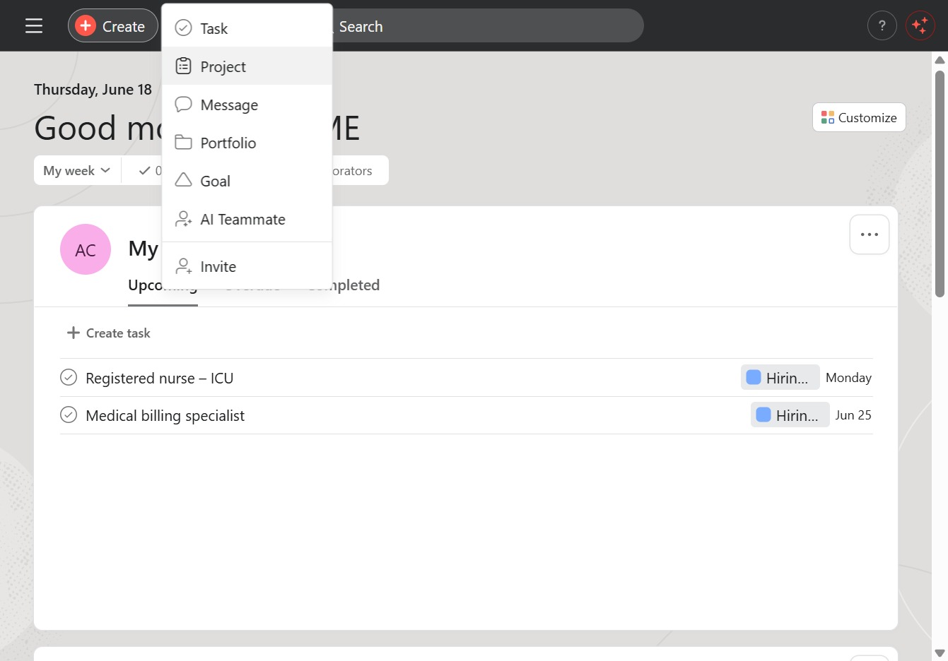 Click the Project option
