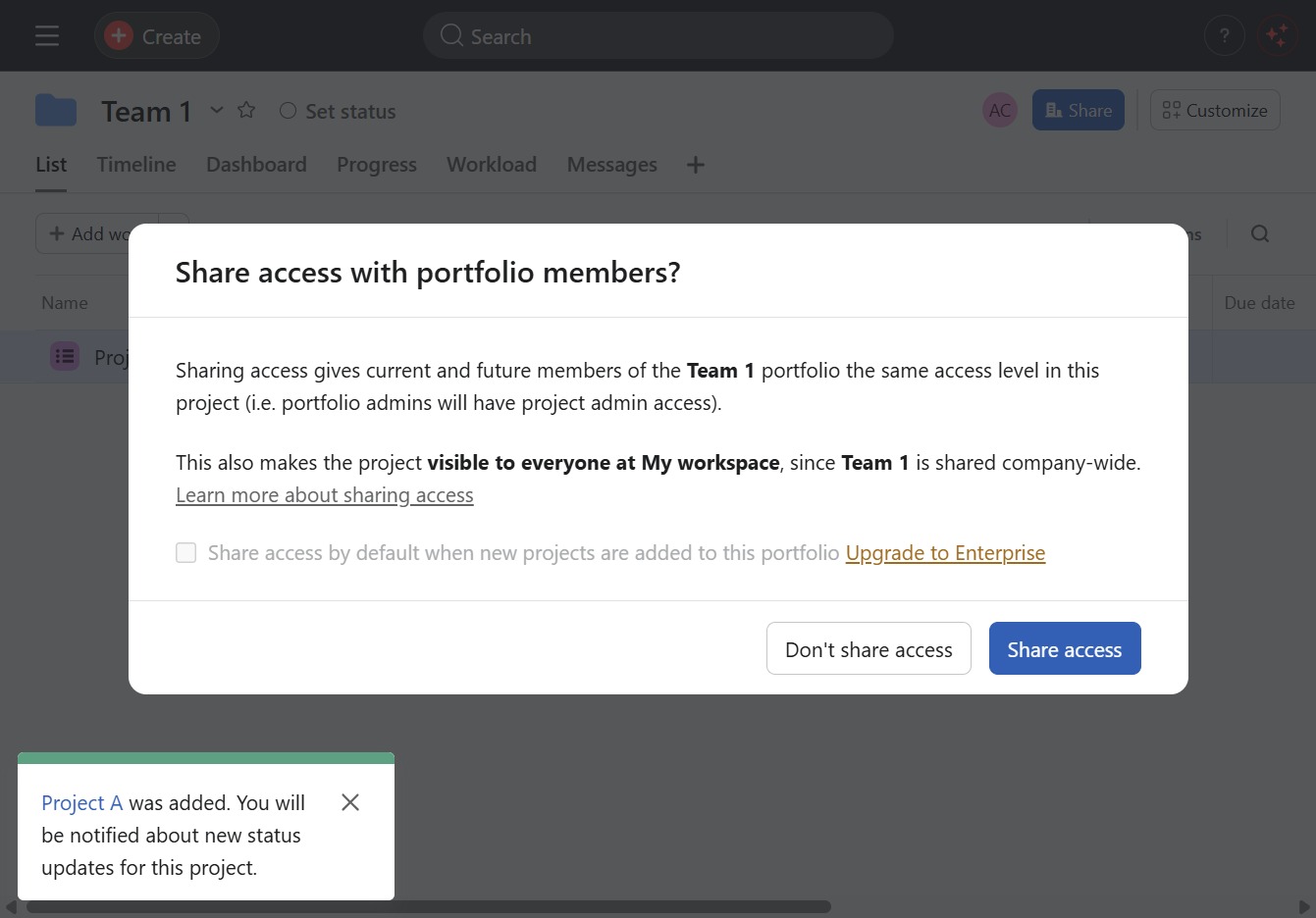 Click the Share access button