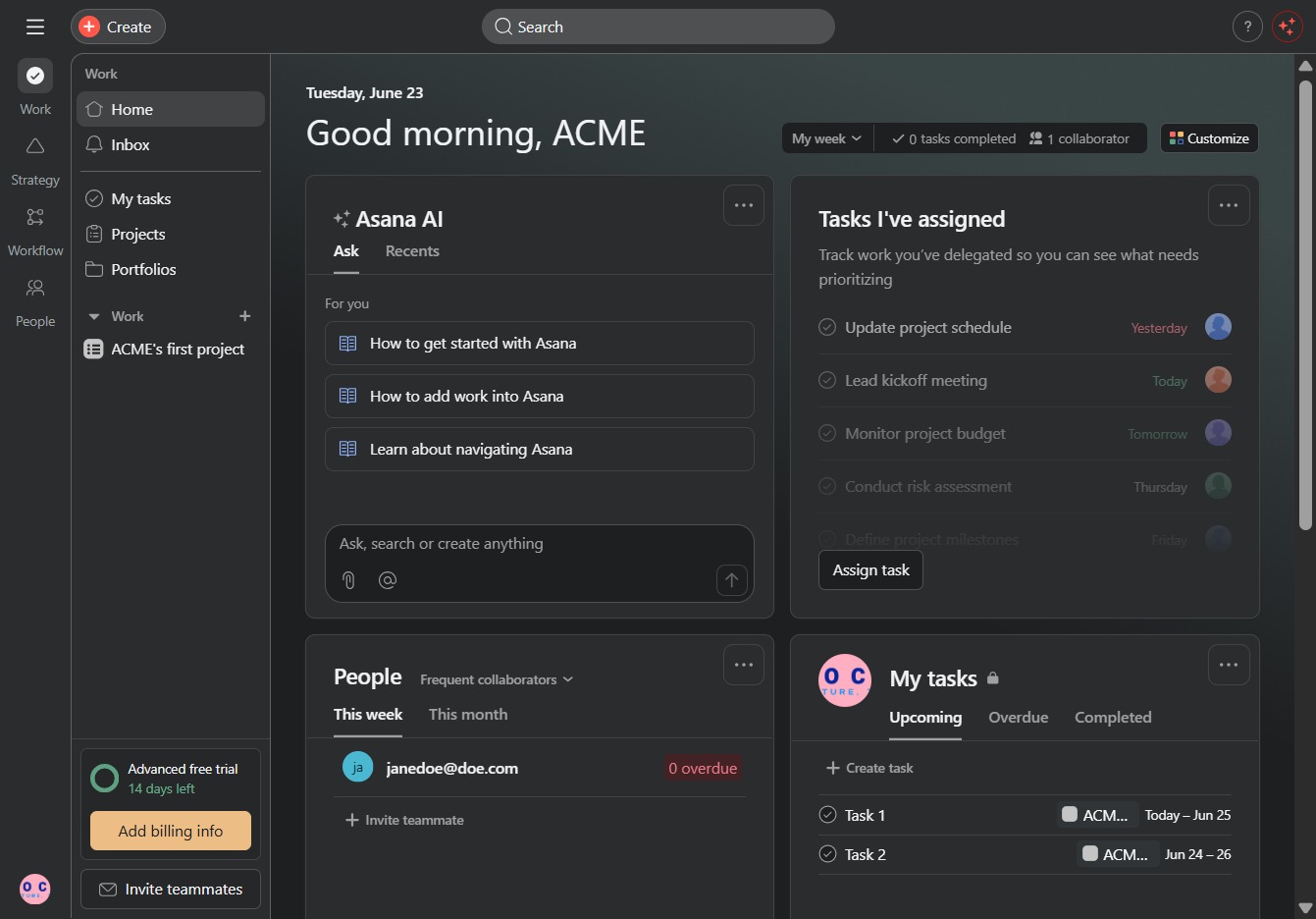 Click the Asana AI section