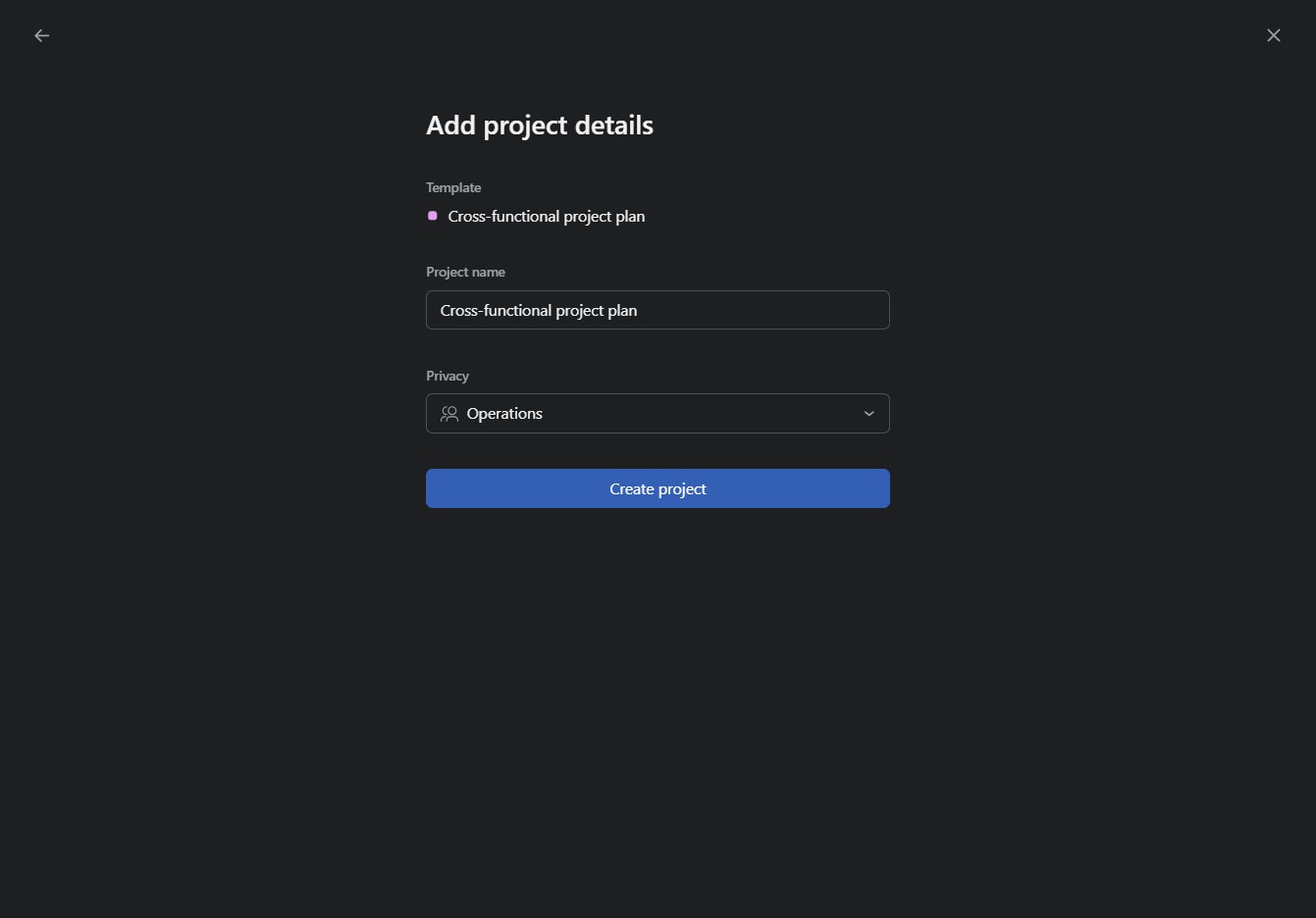 Click the Create project button