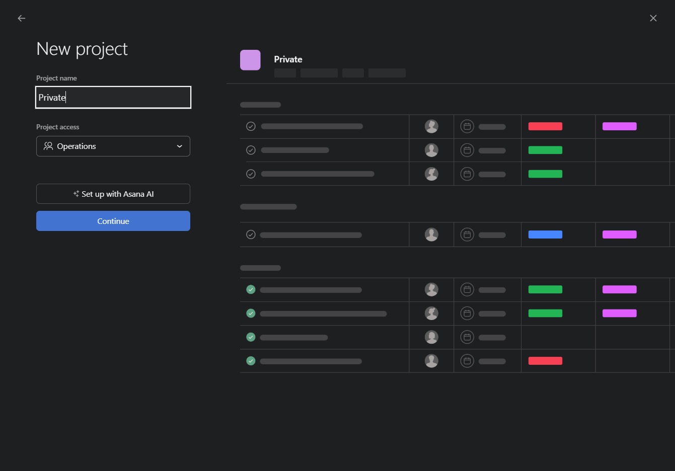 Type 'Private' in Project Name