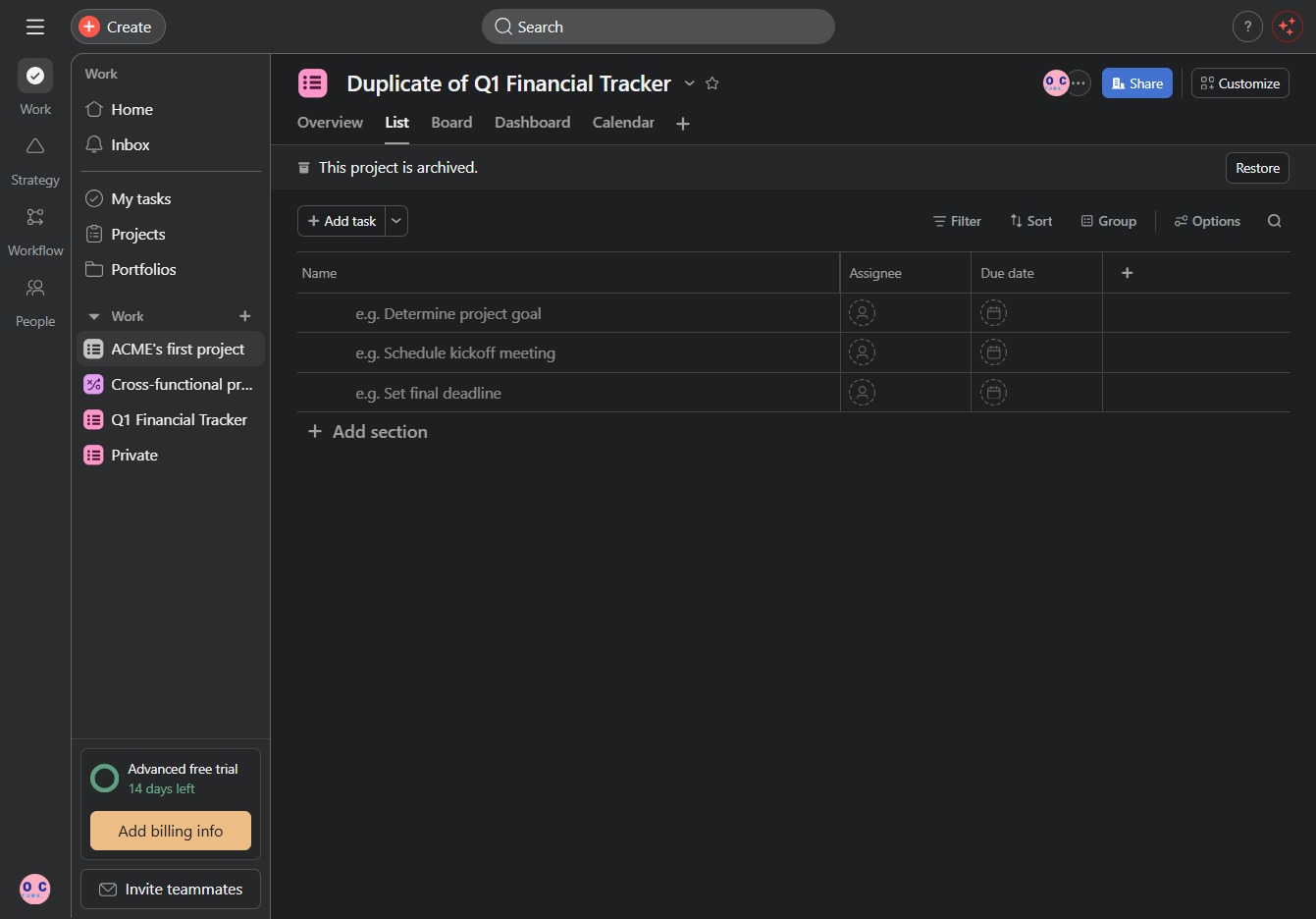 Click ACME's first project