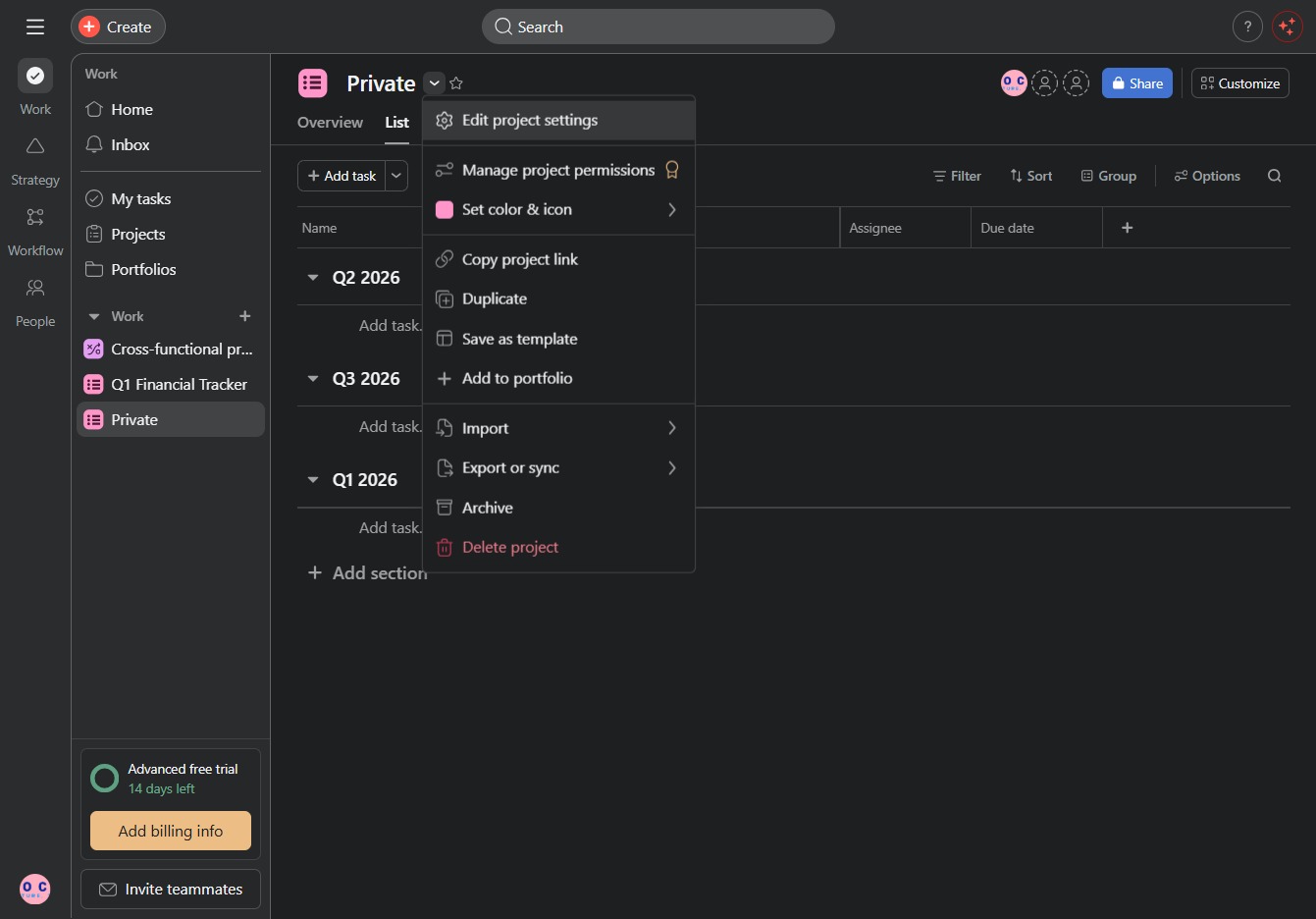Click the Edit project settings option