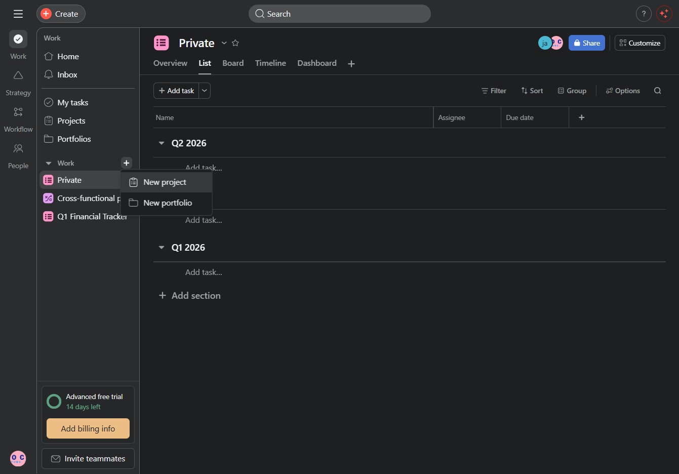 Click the New project option