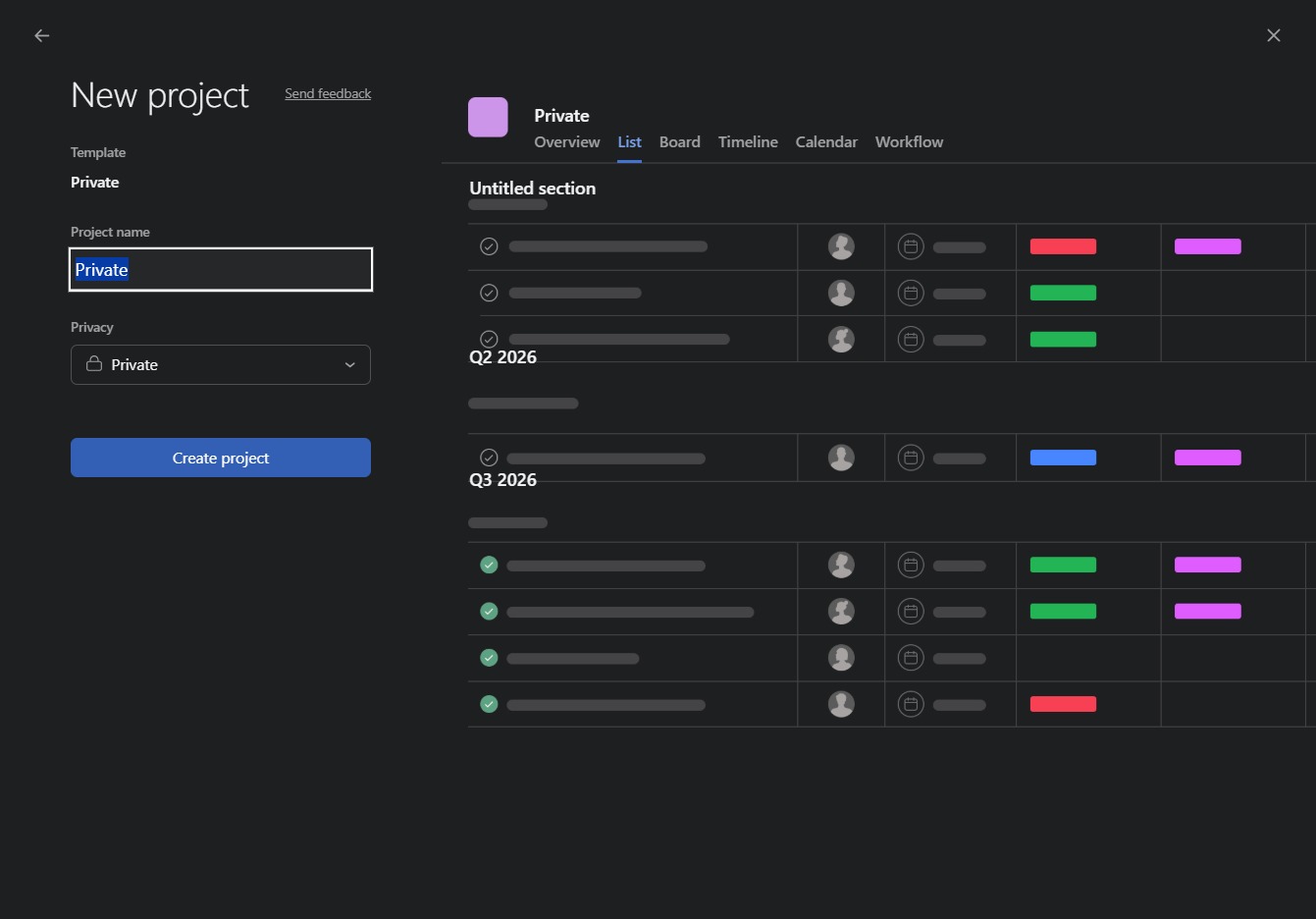 Click the Create project button