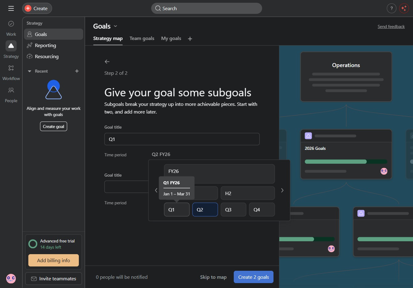 Click the Q1 subgoal option