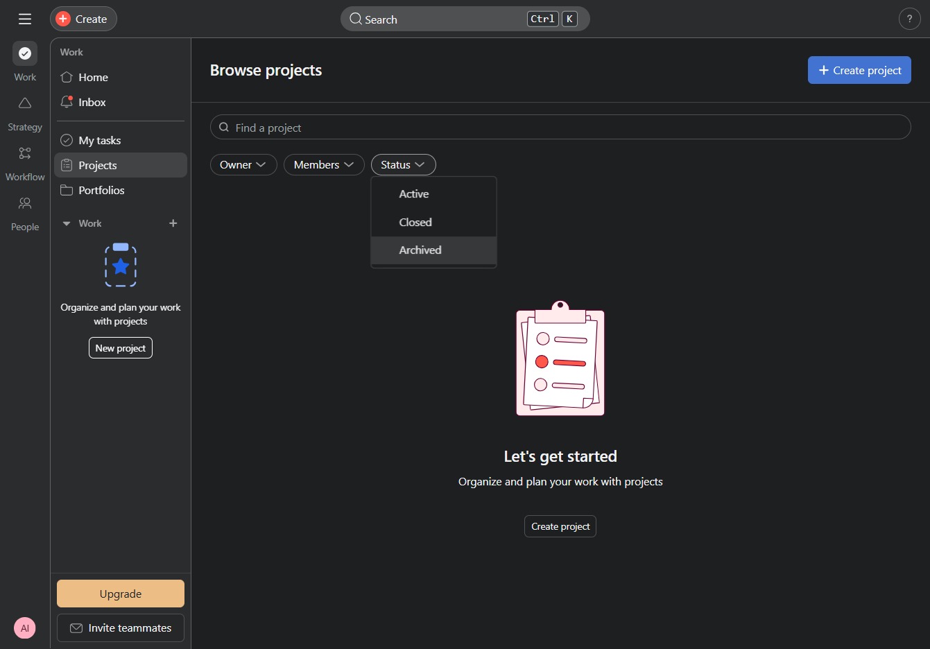 Click the Archived status filter