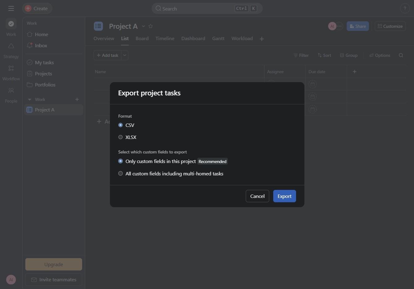 Click the Export button