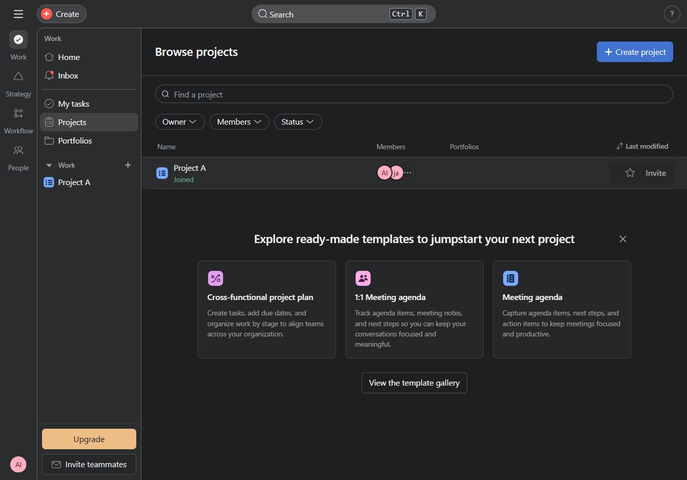 Click the Project A section