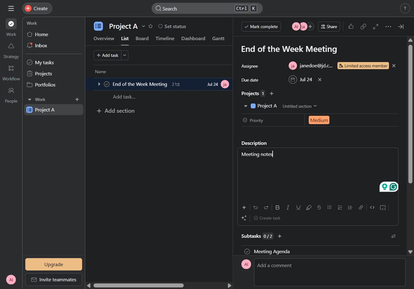 Enter meeting notes in the Description field