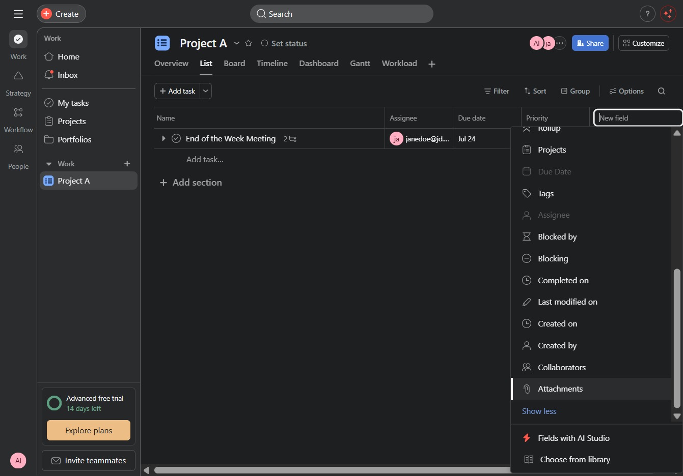 Click the Attachments section