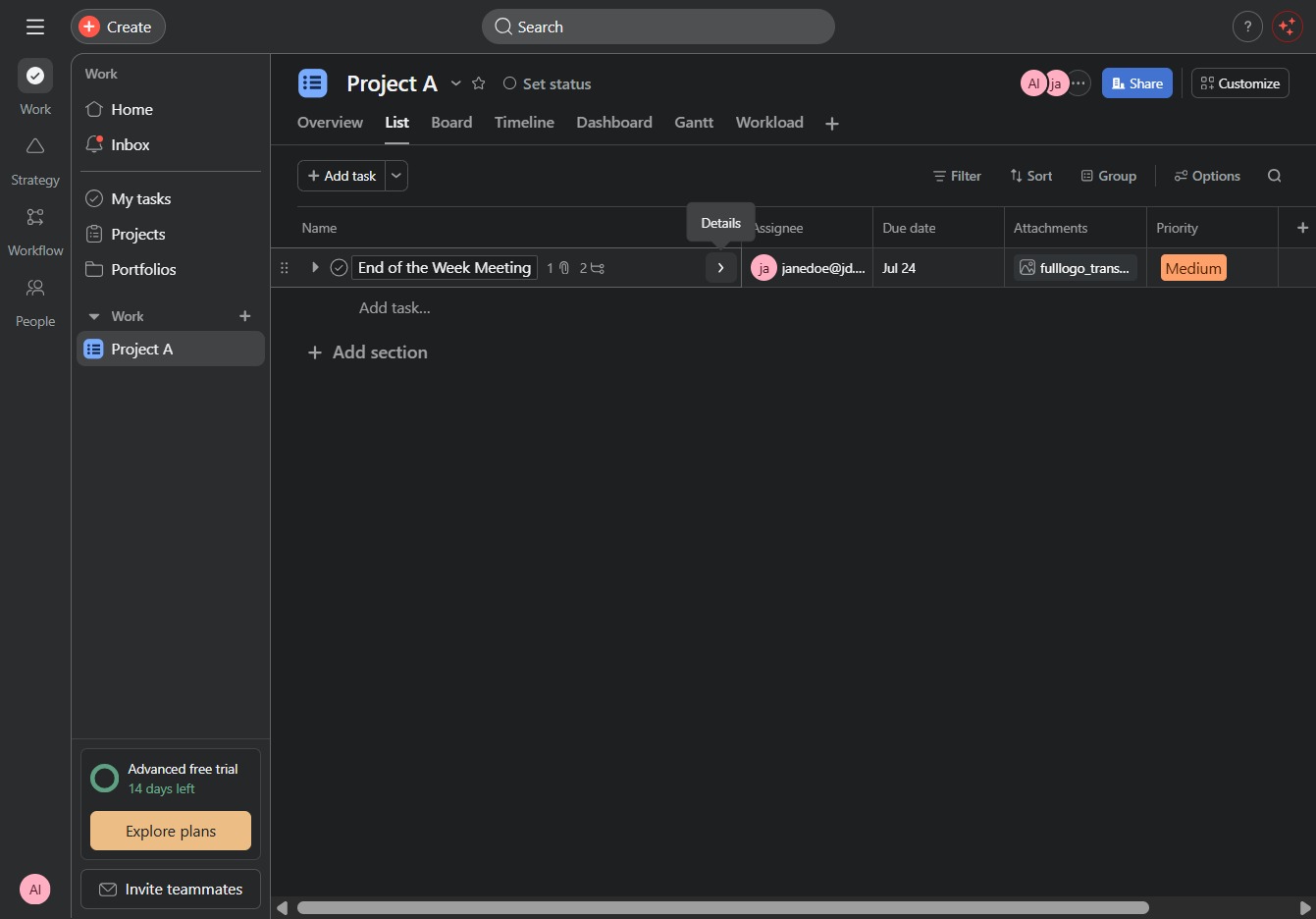 Click the Add task button