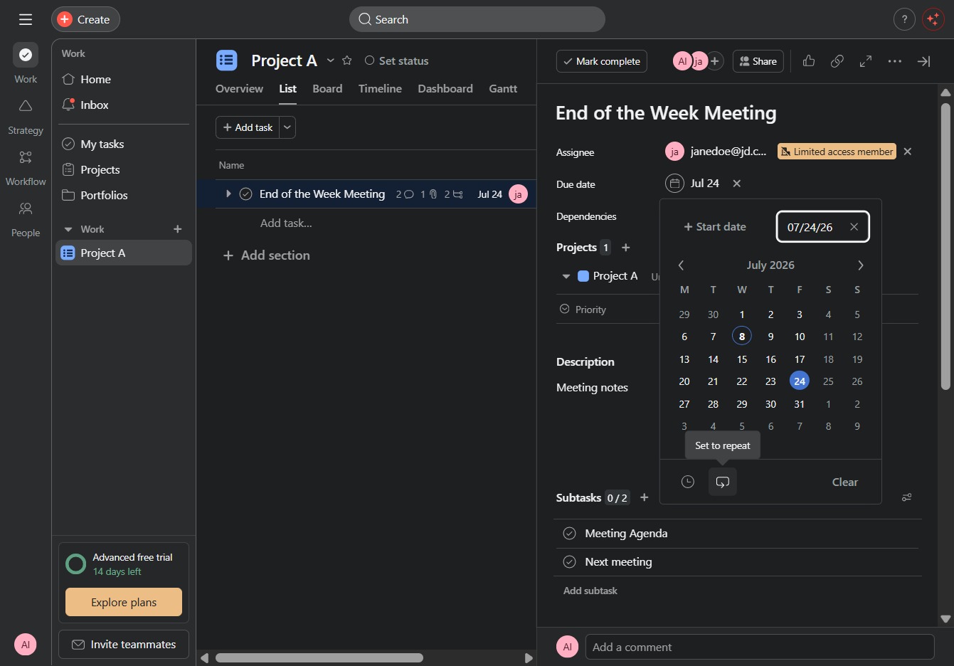 Click here to add a task