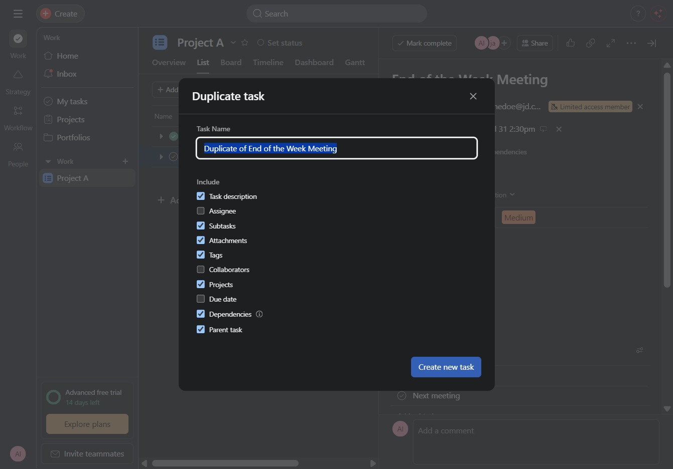 Click the Create new task button