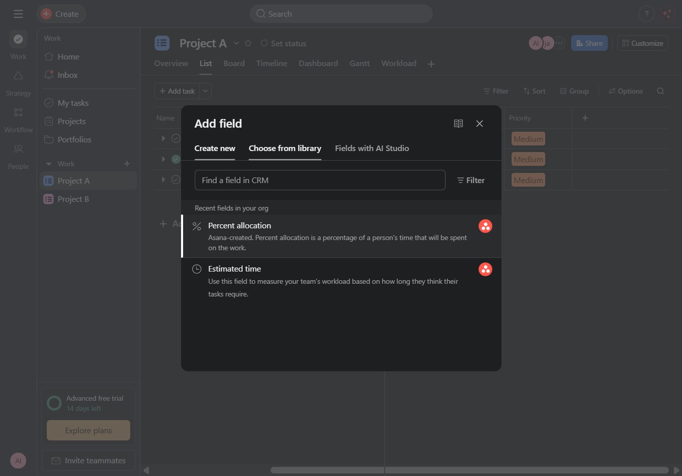 Click the Create new button