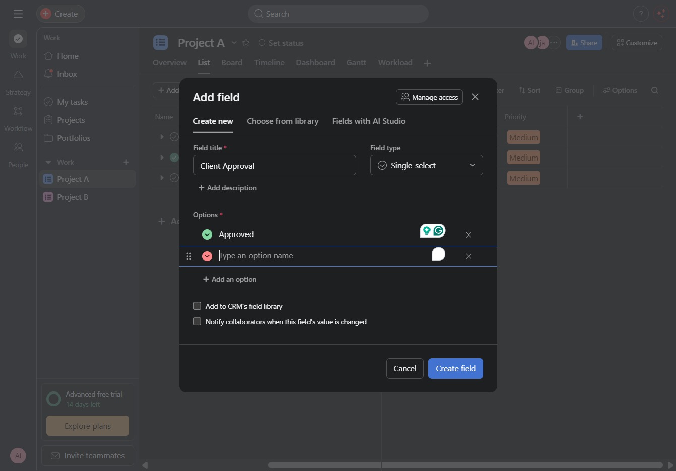 Click here to add a new option