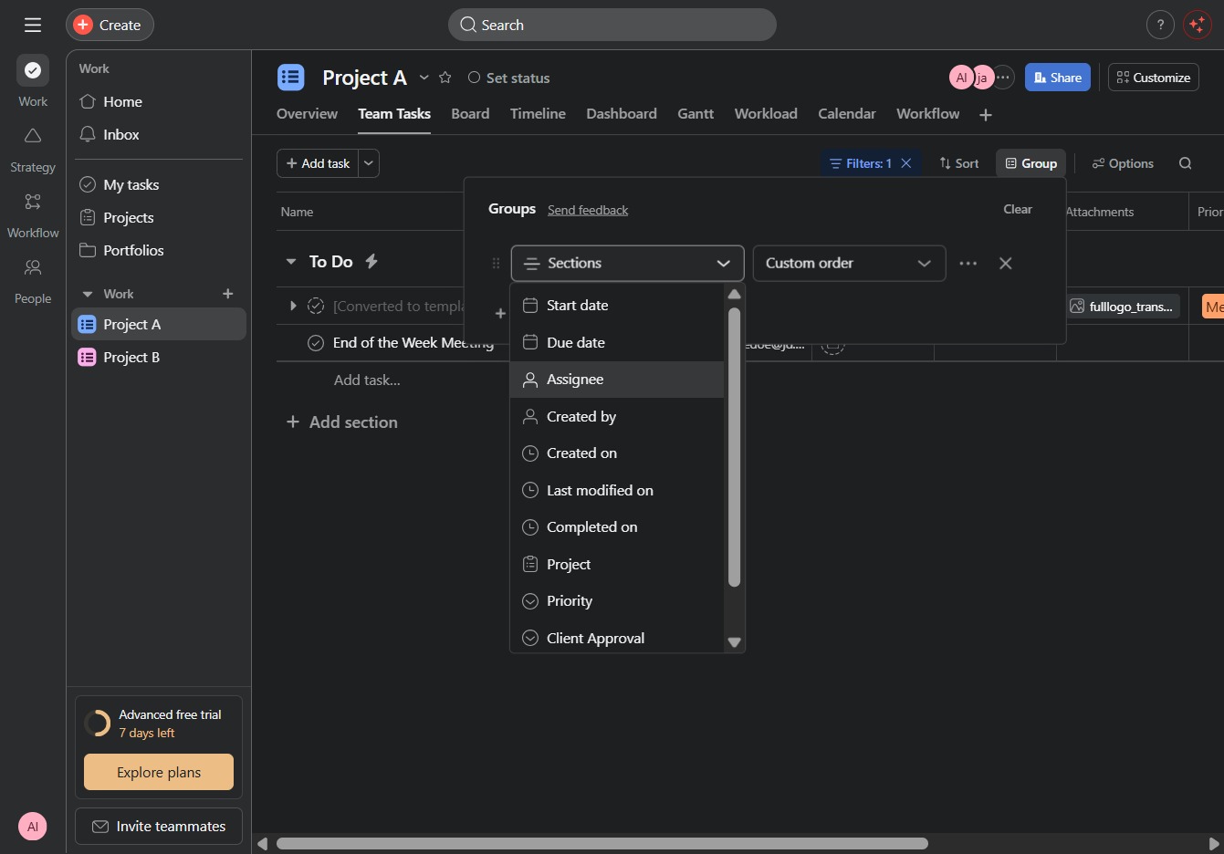 Click the Assignee dropdown