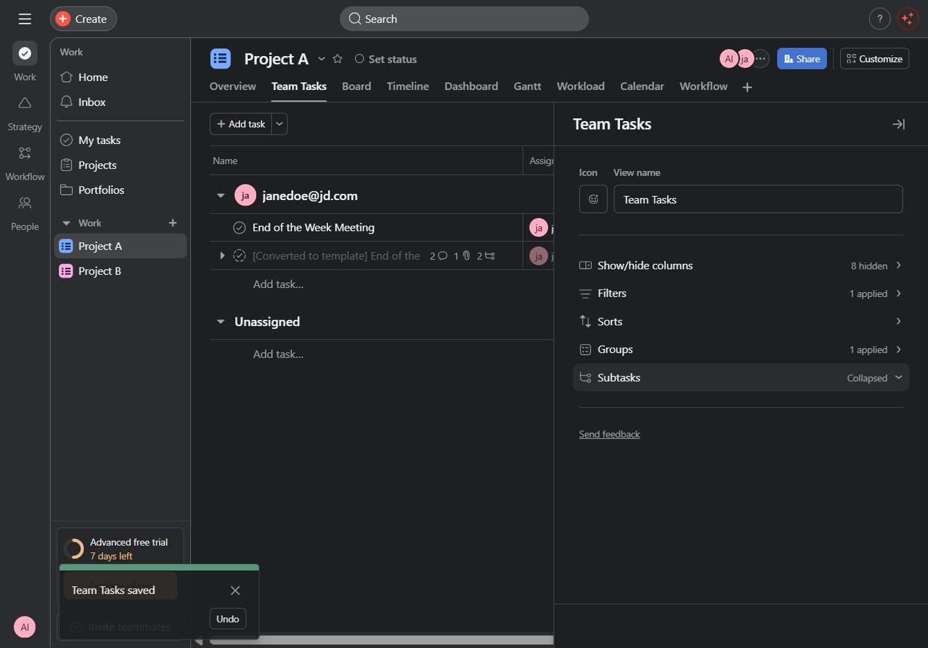 Click the Subtasks control
