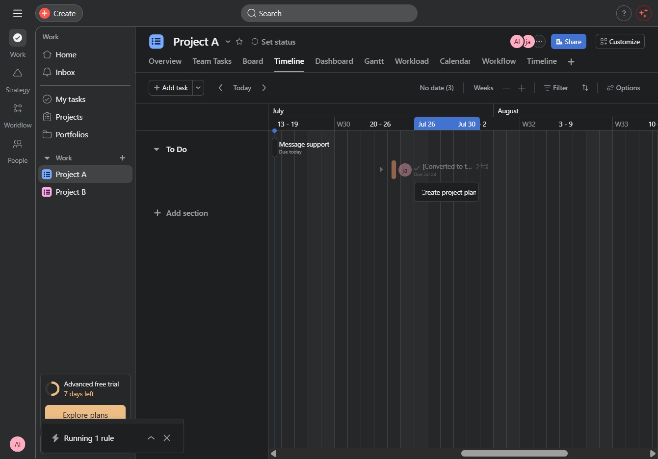 Type 'Create project plan' in Task Name