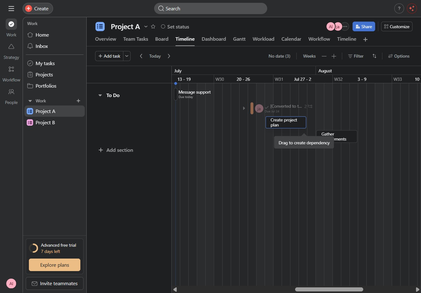 Click and Drag to Create Dependency
