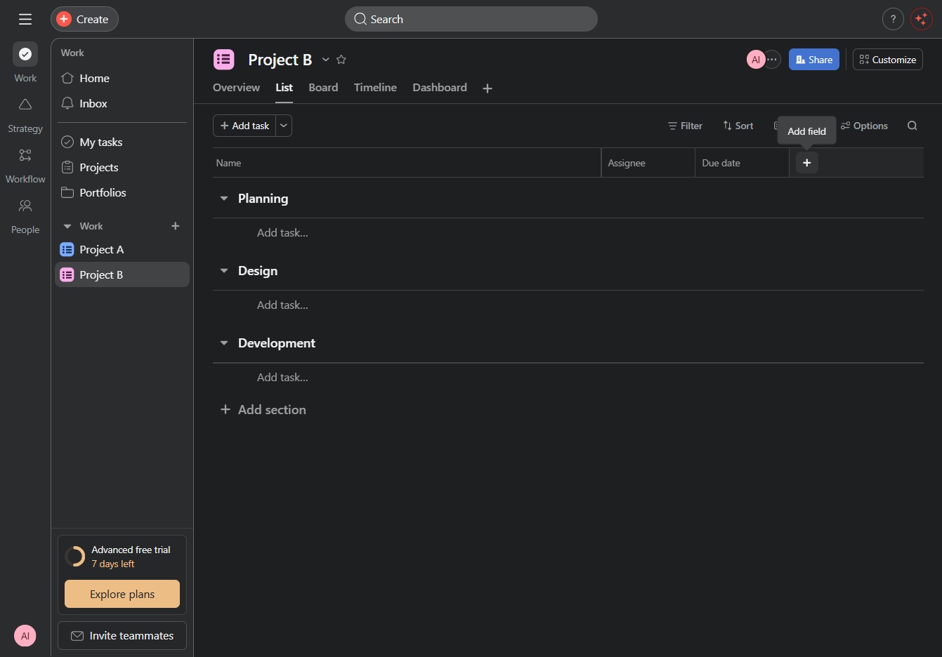 Click the Add Field option