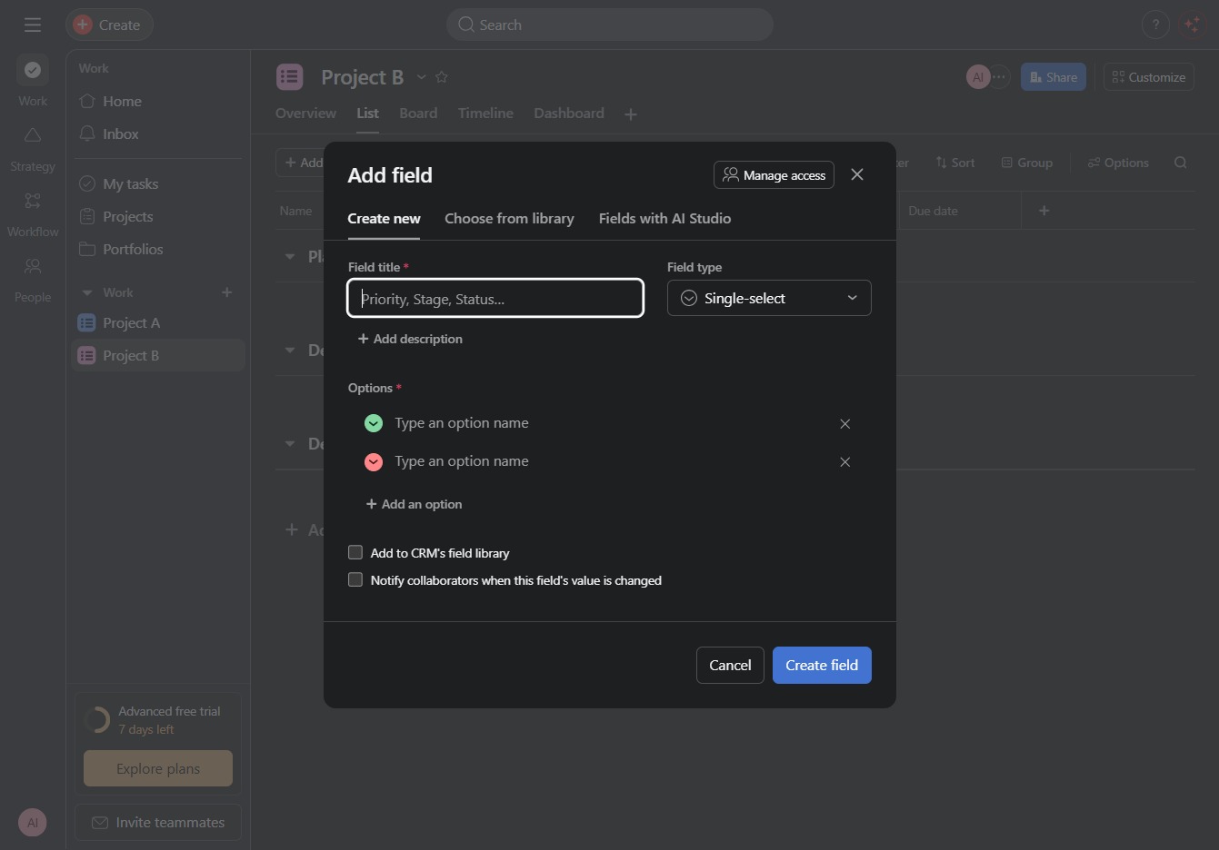 Click the 'Click here' input field