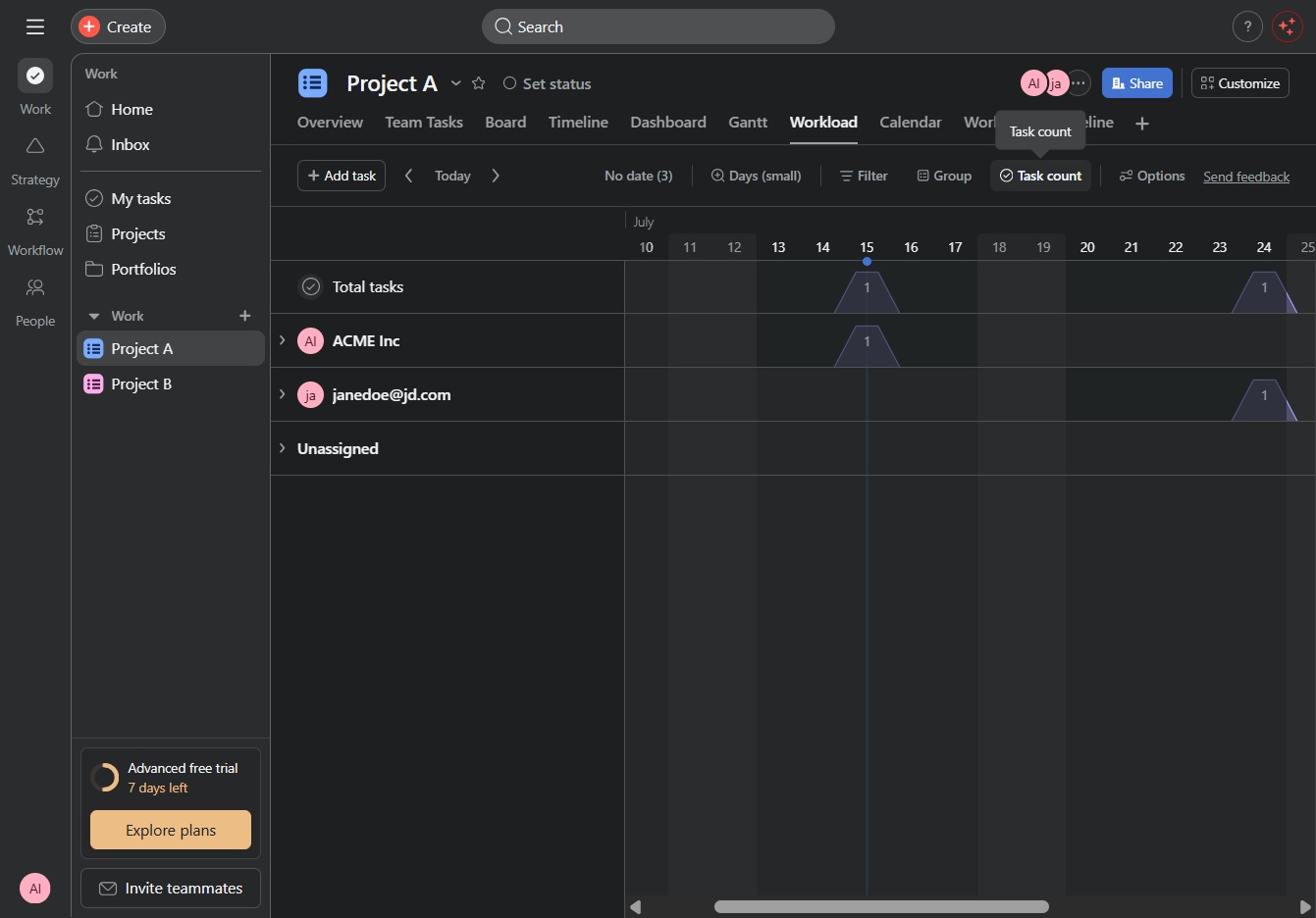 Click the Task Count display