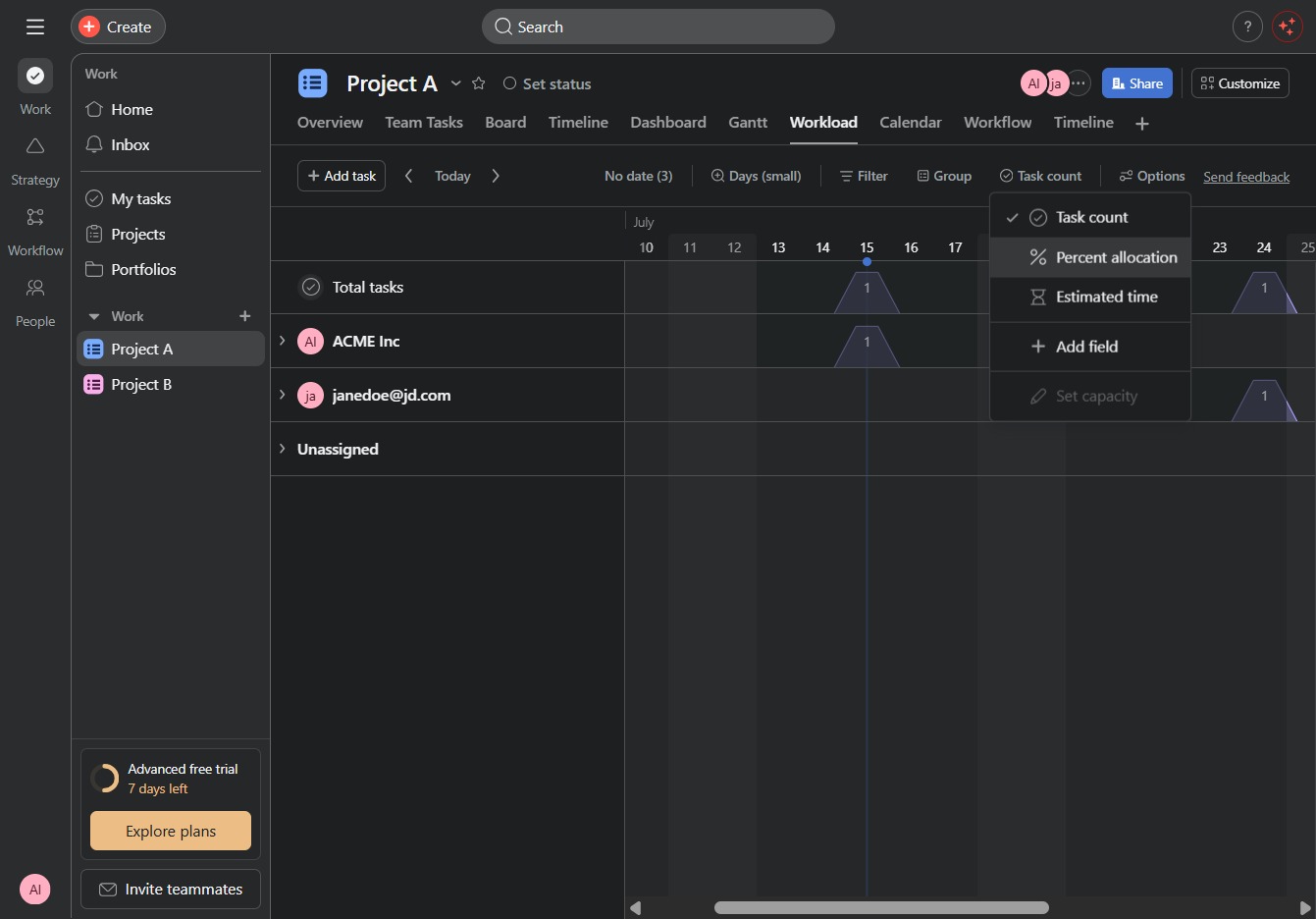 Click the Percent allocation field