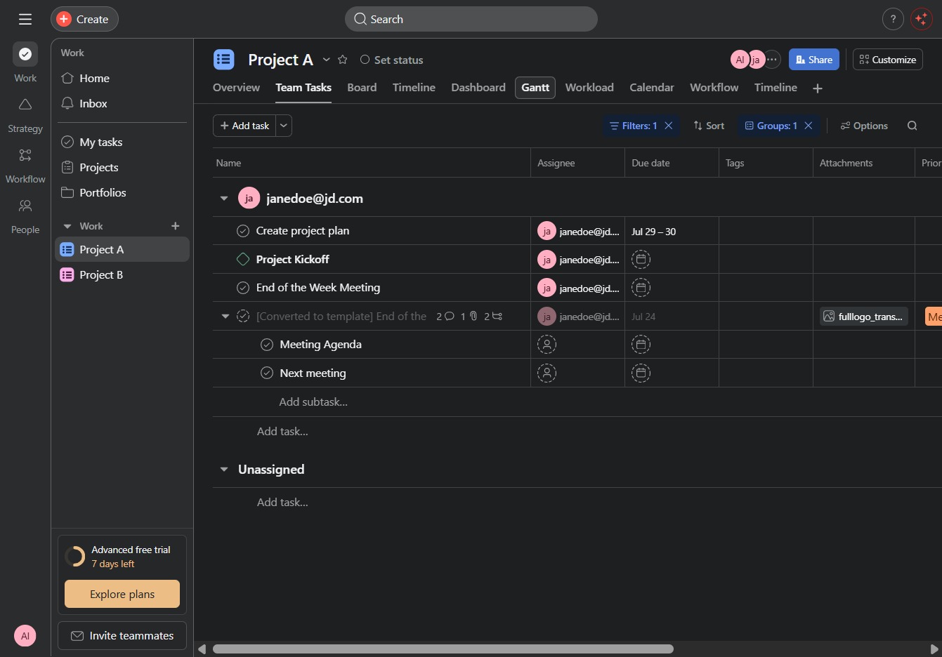 Click the Gantt tab