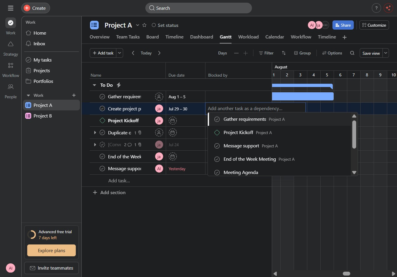 Click the Gather requirementsProject A link