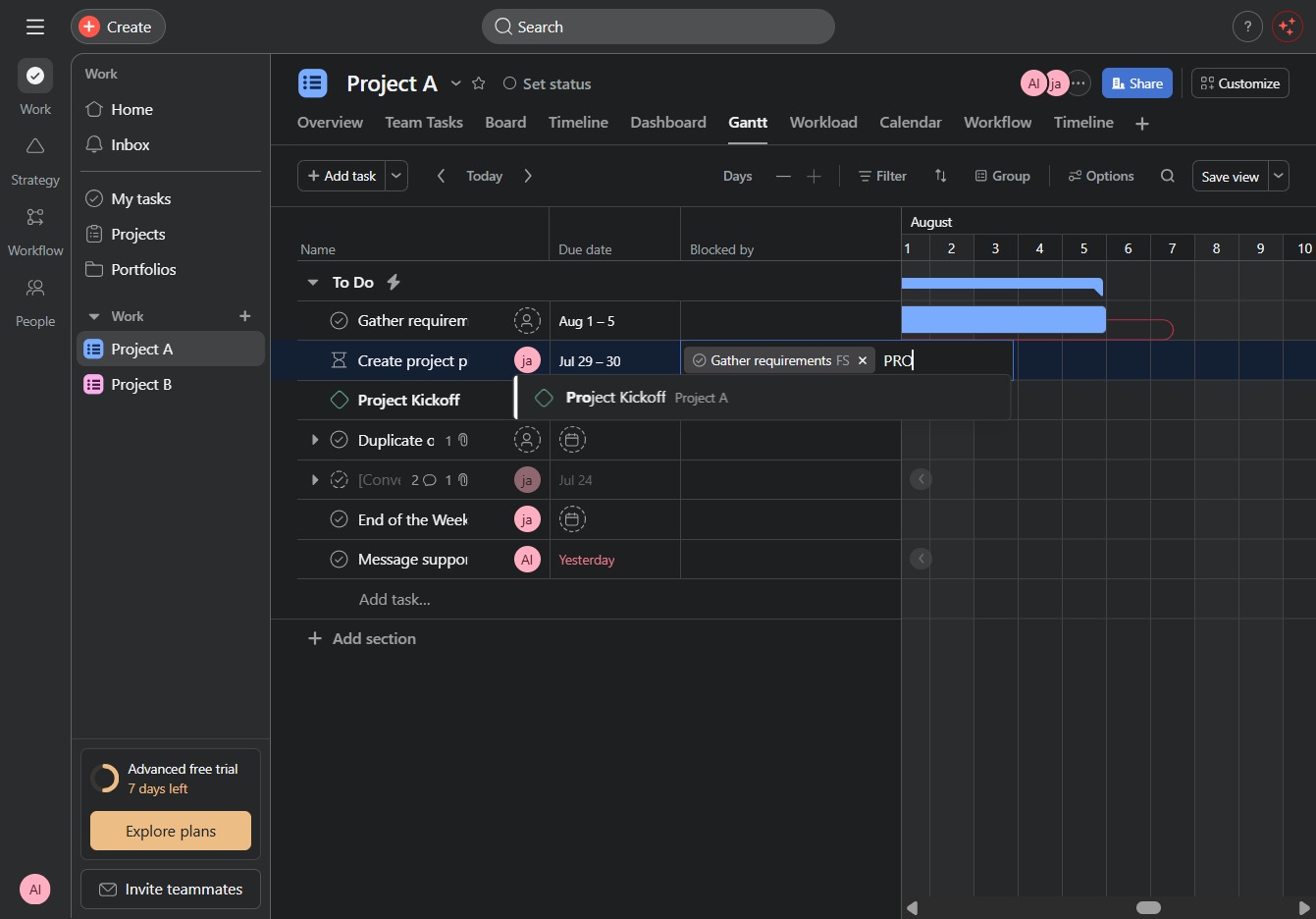 Click on Project KickoffProject A
