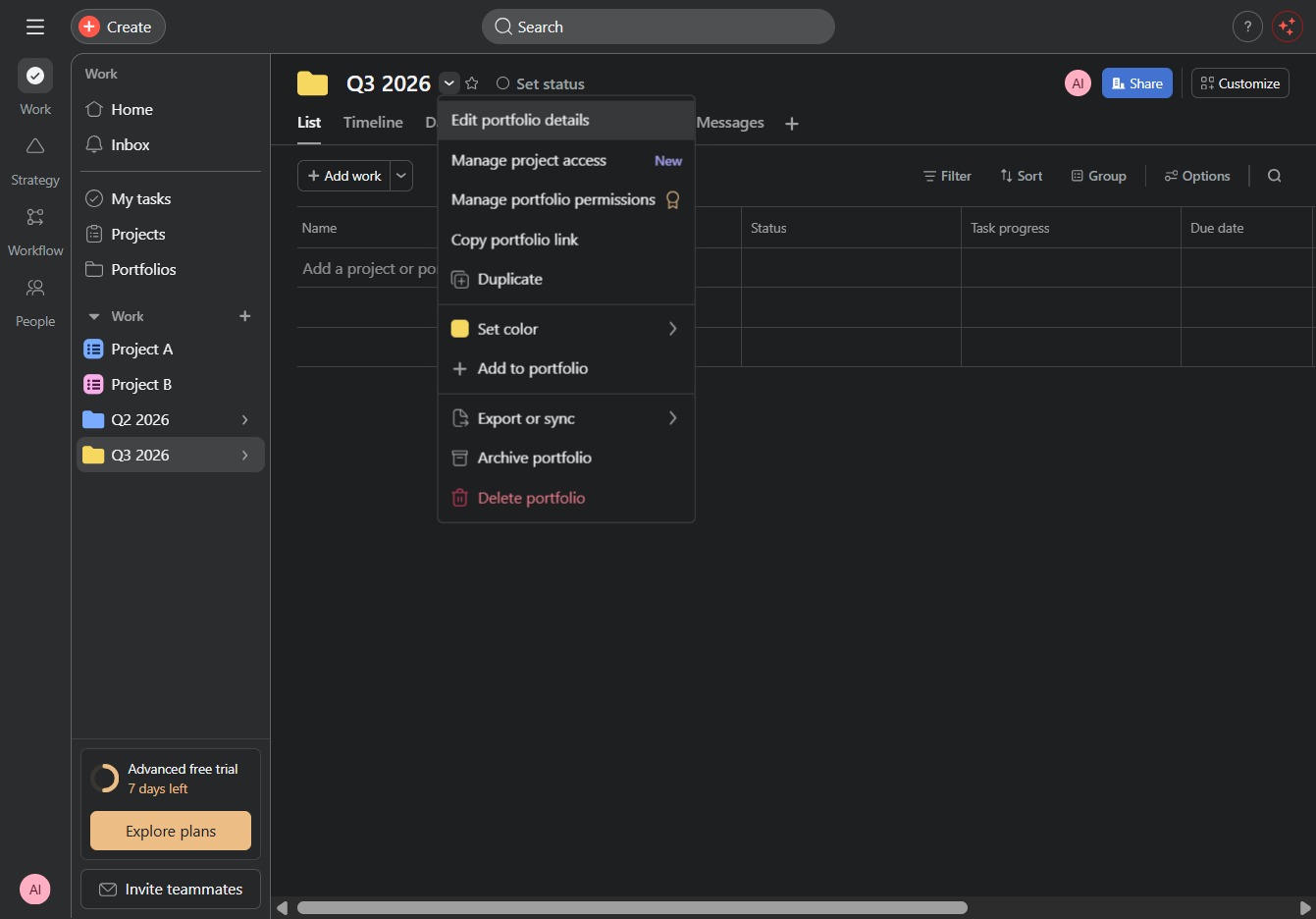 Click the Edit portfolio details option