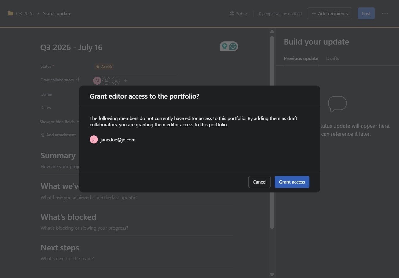 Click Grant access to add collaborators