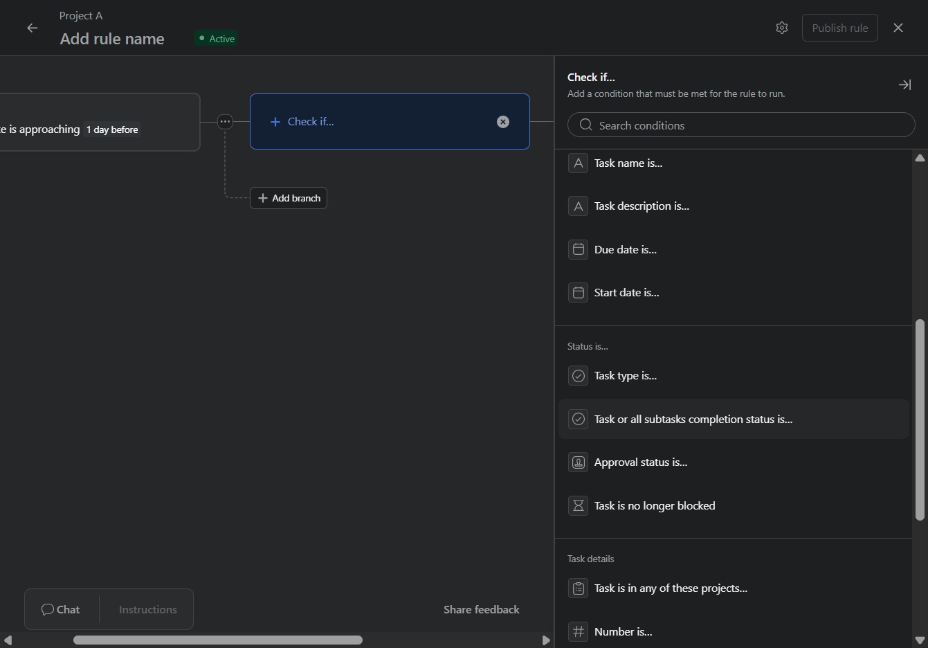 Click the Task or all subtasks completion status option