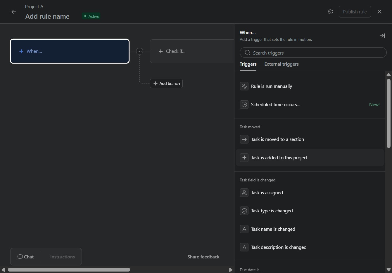 Click to confirm task addition to project