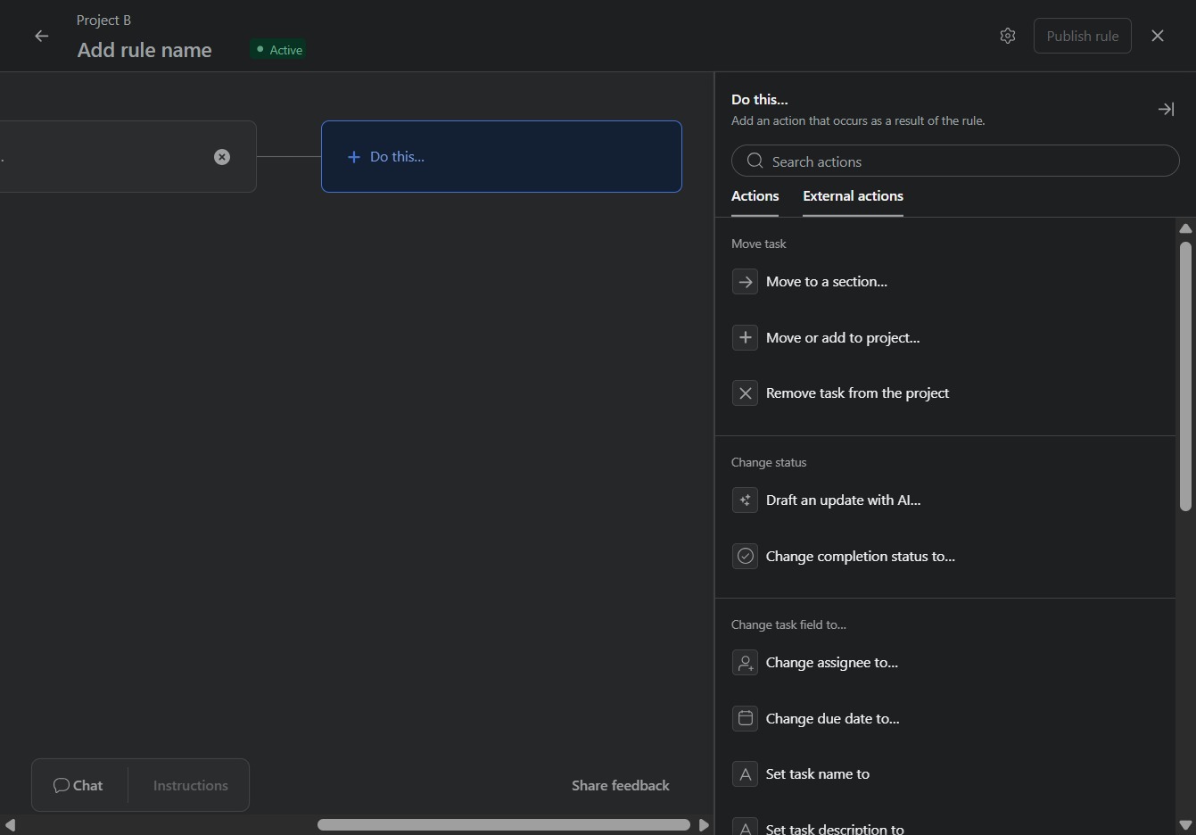 Click the External actions option