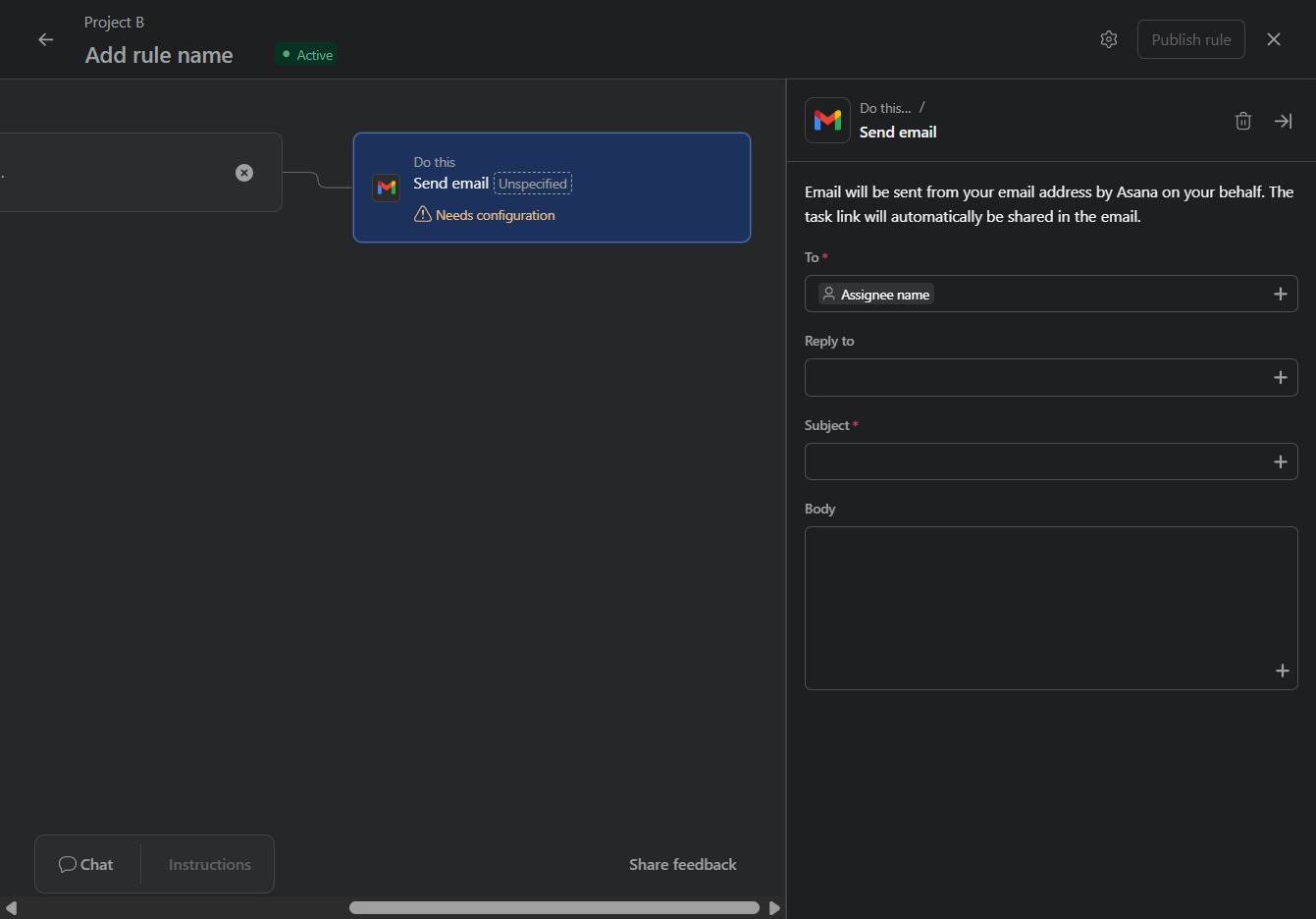 Click 'Click here' to initiate the email setup