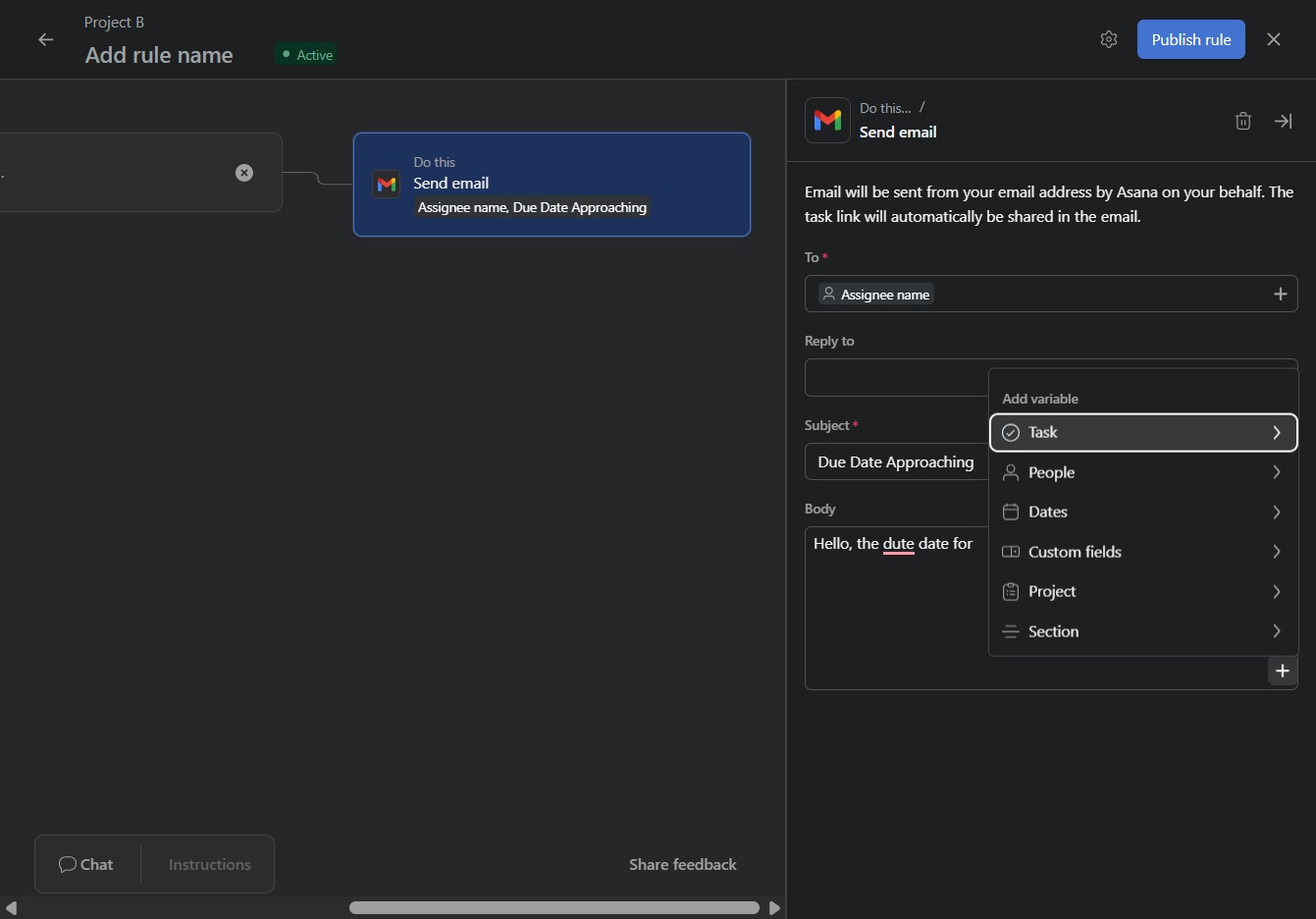 Click the Task dropdown