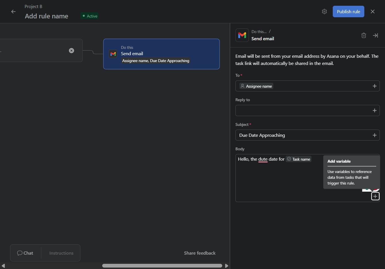 Click the text field for task due date